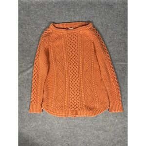 LL Bean Signature Womens Medium Orange Cotton Cable Knit Sweater Side Zip 297470